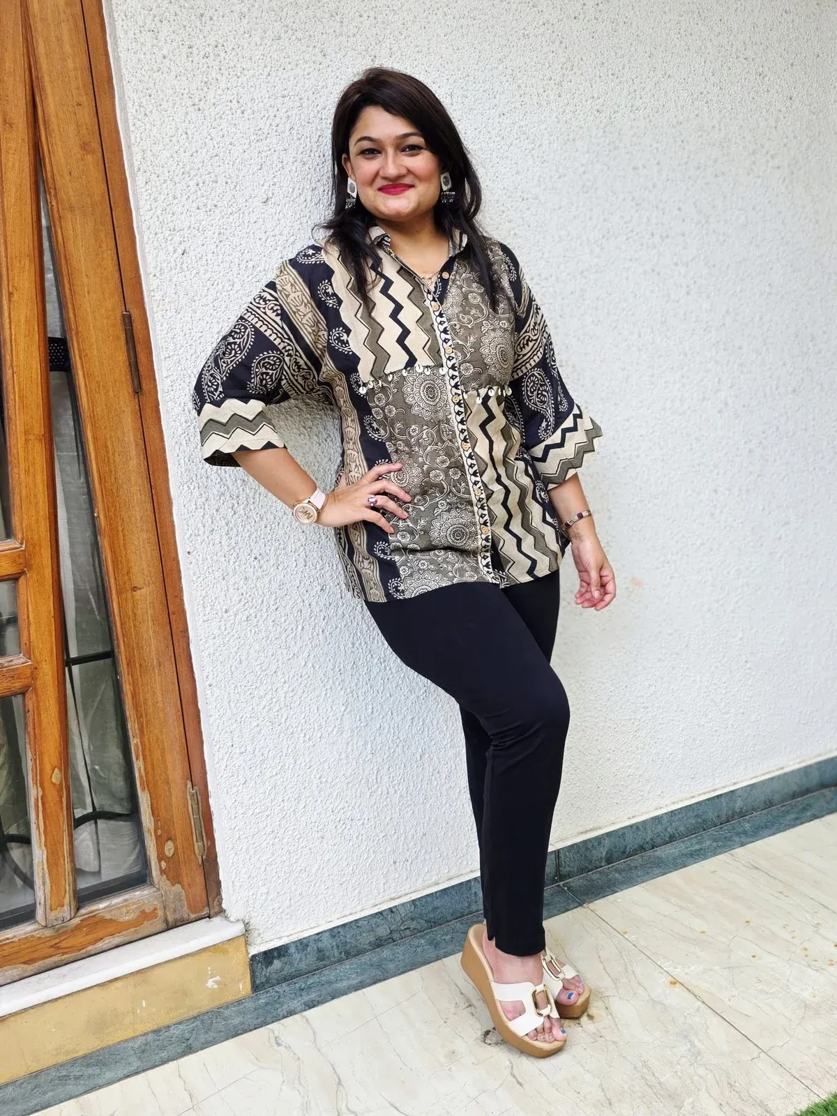 Black & Beige Printed Cotton Shirt, photo 4