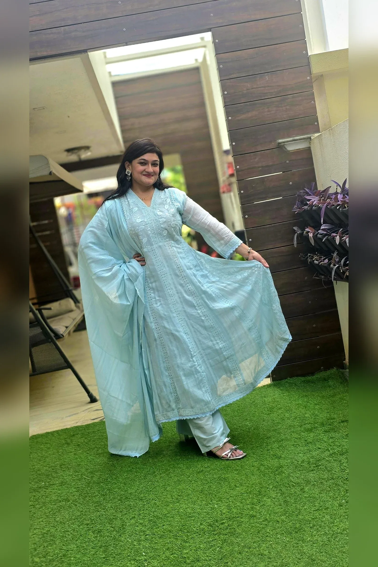 Sky Blue A-line Dress with Dupatta, photo 5