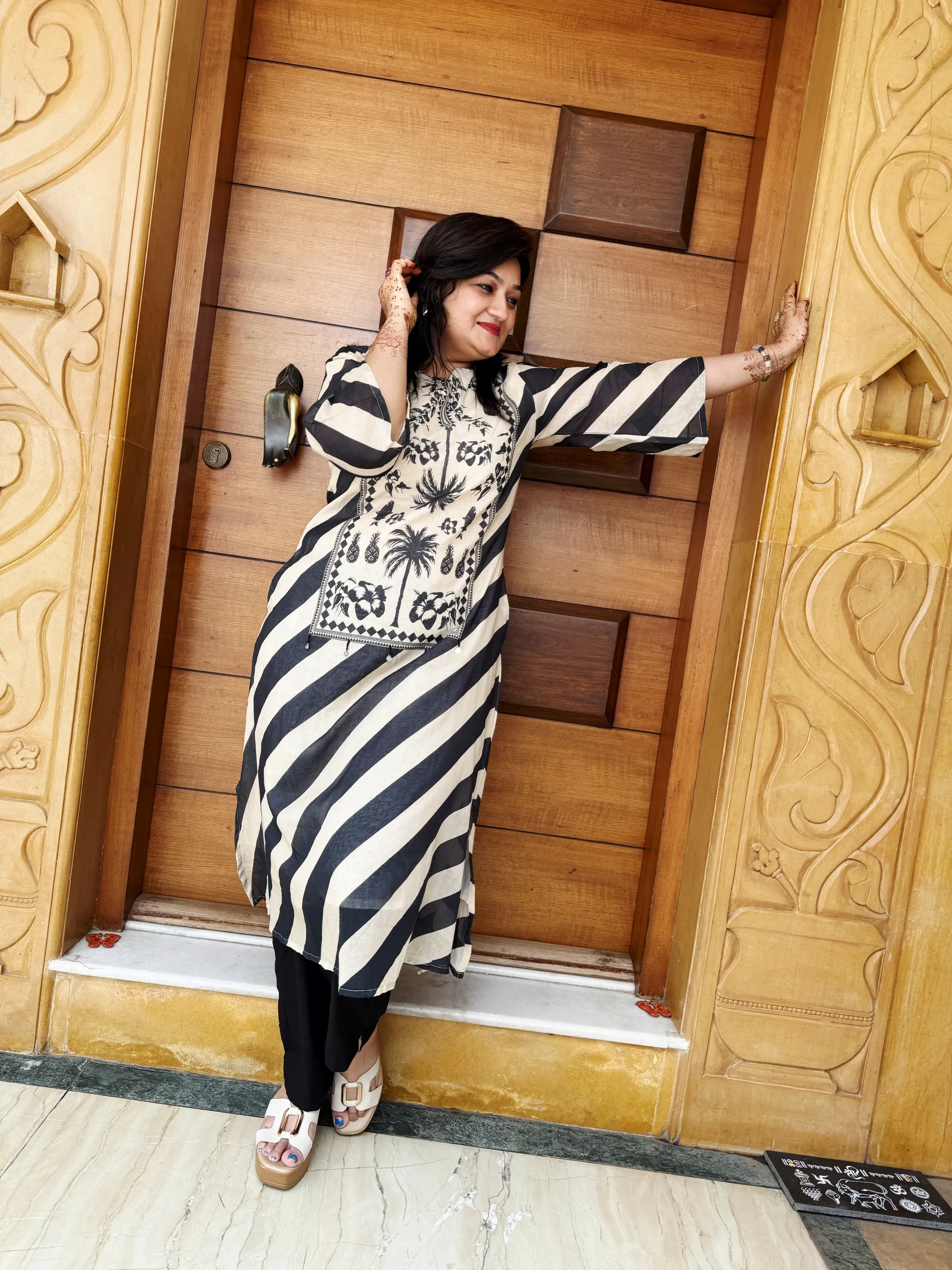 Black & Beige Mul Chanderi Co-ord Set