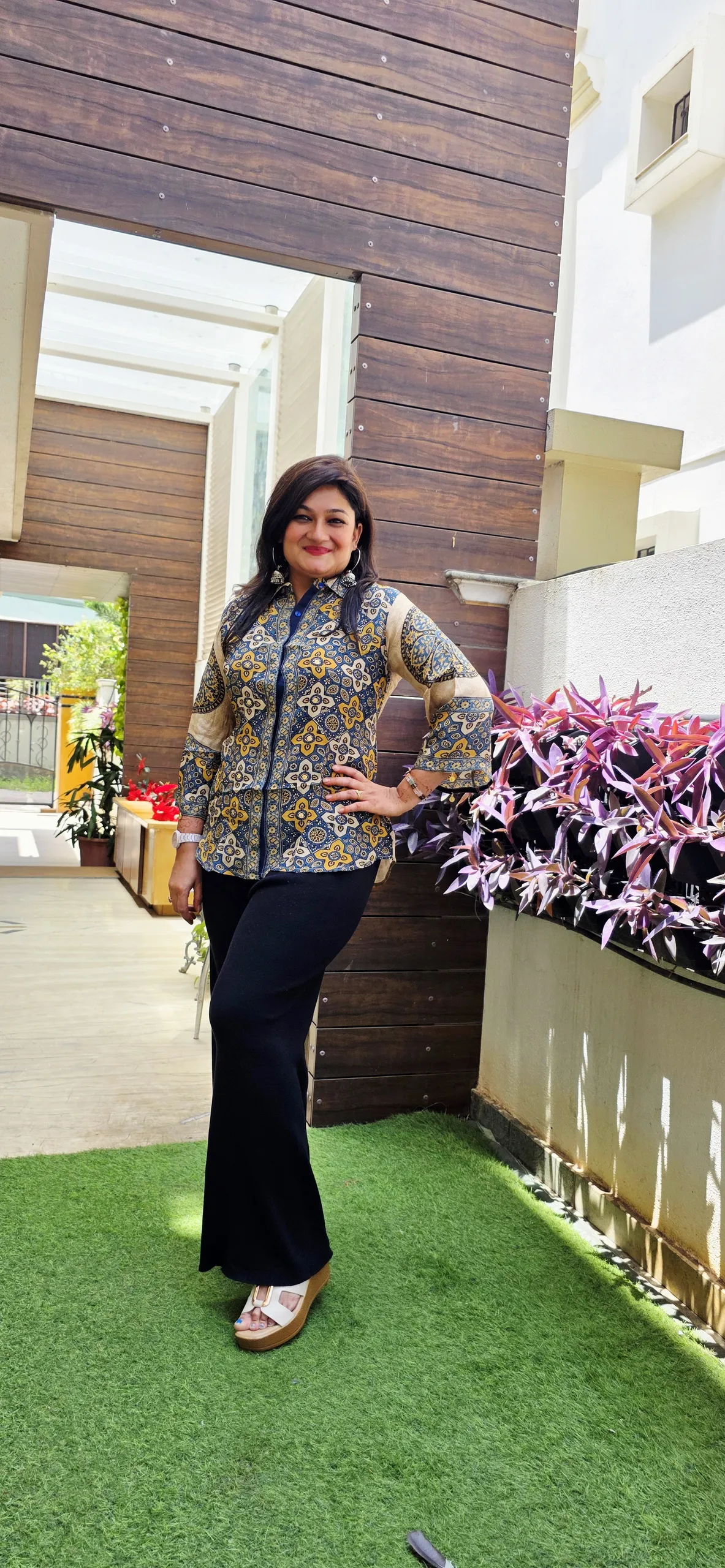 Blue Beige Back Printed Shirt