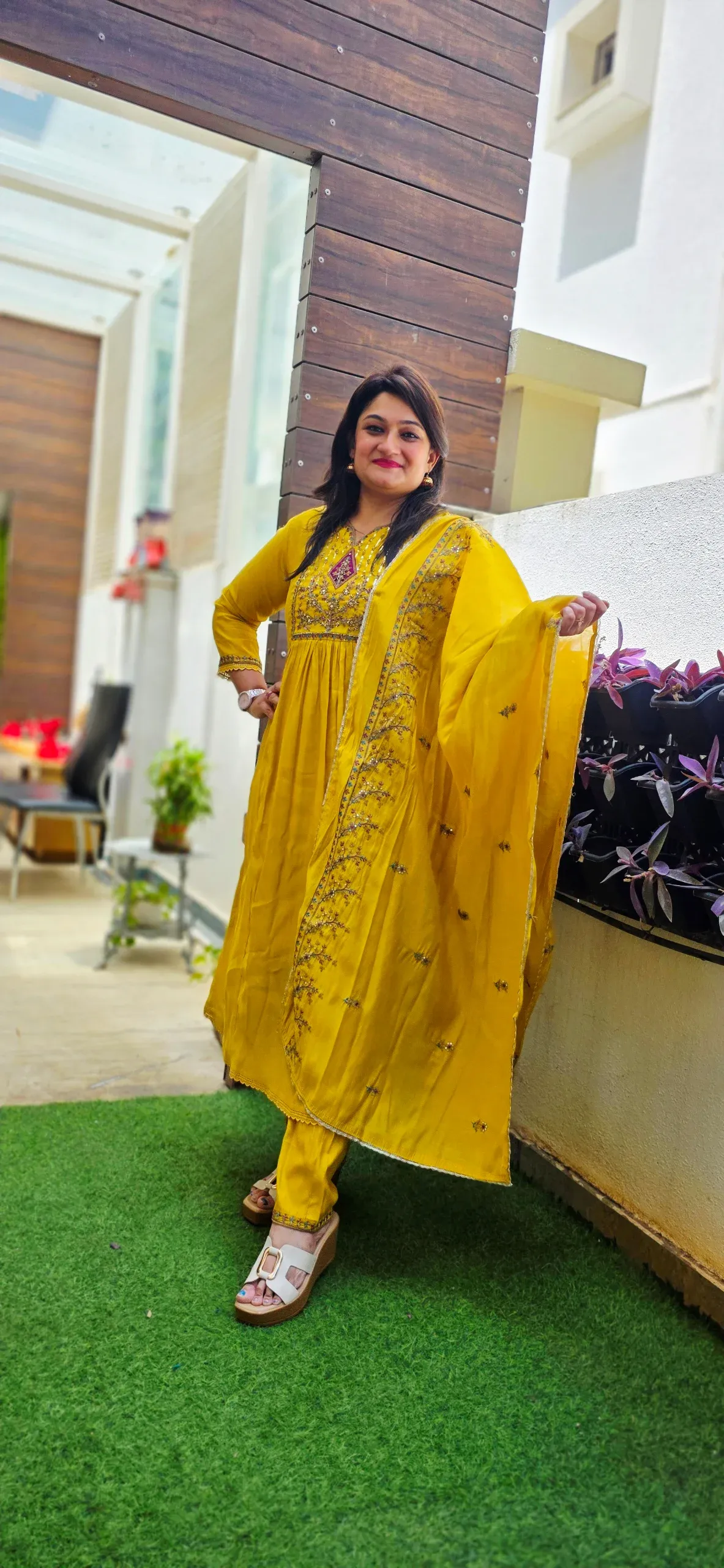 Yellow Mul Chanderi Festive Dress